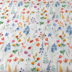 White Multicolour Floral Printed Linen