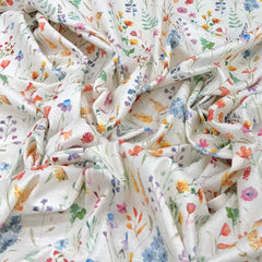 White Multicolour Floral Printed Linen