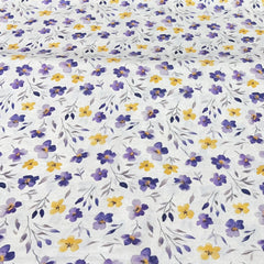 White And Purple Floral Printed Linen