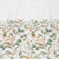 Off White And Green Leaf Daman Flex Printed Linen