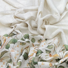 Off White And Green Leaf Daman Flex Printed Linen