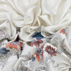 Off White And Blue Floral Daman Flex Printed Linen