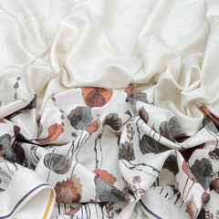 Off White And Grey Floral Daman Flex Printed Linen