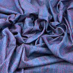 Denim Blue With Red Kantha Embroidered Denim