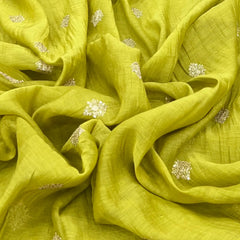 Lime Green Floral Motif Mul Chanderi Embroidery