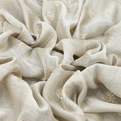 Dull Gold Floral Motif Mul Chanderi Embroidery