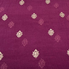Wine Floral Motif Mul Chanderi Embroidery