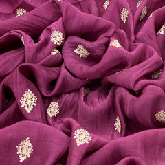 Wine Floral Motif Mul Chanderi Embroidery