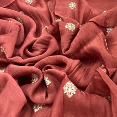 Rust Floral Motif Mul Chanderi Embroidery
