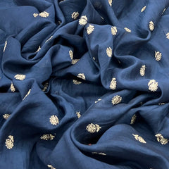 Navy Blue Floral Butti Motif Mul Chanderi Embroidery
