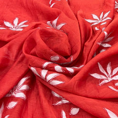 Orange Floral Applique Mul Chanderi Embroidery