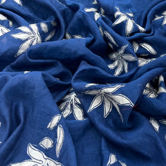Blue Floral Applique Mul Chanderi Embroidery