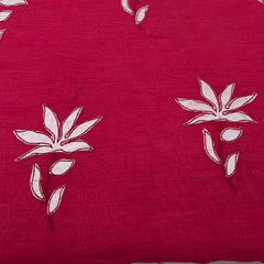 Tomato Pink Floral Applique Mul Chanderi Embroidery