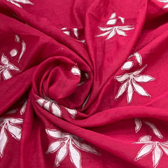Tomato Pink Floral Applique Mul Chanderi Embroidery