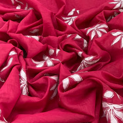Tomato Pink Floral Applique Mul Chanderi Embroidery