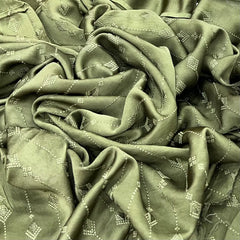 Olive Green Stripes Ethnic Slub Dupion Satin Embroidery