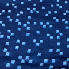 Indigo Blue White Squares Modal Satin Ajrak Print
