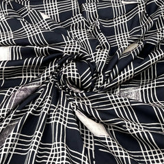 Black Checks Modal Satin Ajrak Print