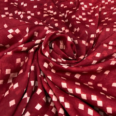 Maroon White Squares Modal Satin Ajrak Print