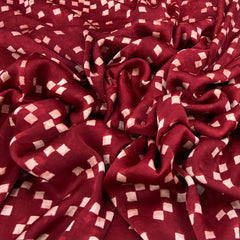 Maroon White Squares Modal Satin Ajrak Print