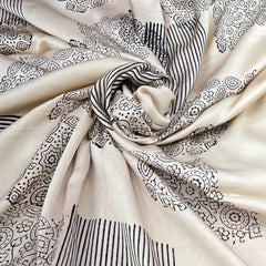 Cream Geometric Modal Satin Ajrak Print