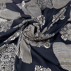 Black Geometric Modal Satin Ajrak Print