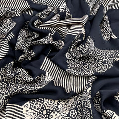 Black Geometric Modal Satin Ajrak Print