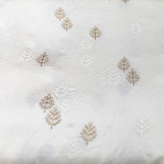 Off White Floral Zari Slub Dupion Satin Embroidery