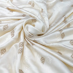 Off White Floral Zari Slub Dupion Satin Embroidery