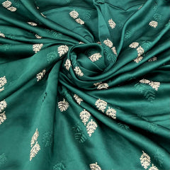 Green Floral Zari Slub Dupion Satin Embroidery