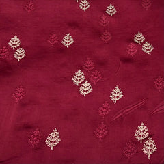 Maroon Floral Zari Slub Dupion Satin Embroidery