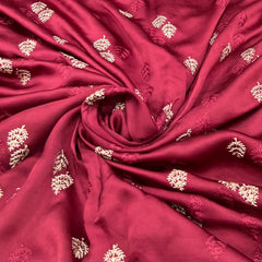 Maroon Floral Zari Slub Dupion Satin Embroidery