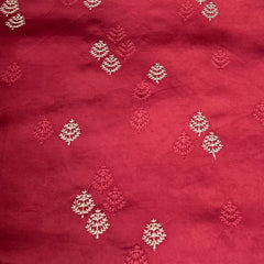 Rust Floral Zari Slub Dupion Satin Embroidery