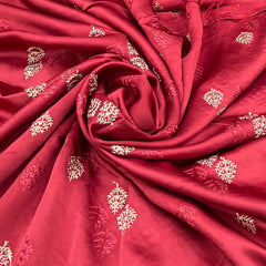 Rust Floral Zari Slub Dupion Satin Embroidery
