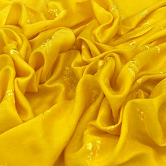 Yellow Floral Thread Slub Silk Embroidery