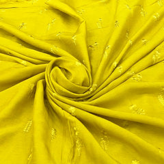 Lime Green Floral Thread Slub Silk Embroidery