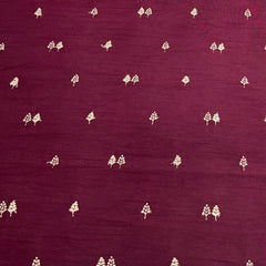 Wine Floral Zari Slub Silk Embroidery