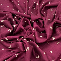 Wine Floral Zari Slub Silk Embroidery