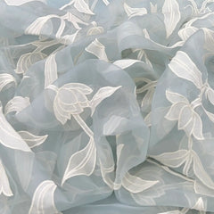 Pastel Blue Floral Applique Pure Organza Embroidery
