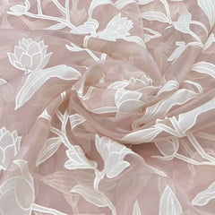 Peach Pink Floral Applique Pure Organza Embroidery