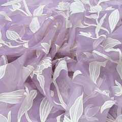 Lavender Floral Applique Pure Organza Embroidery