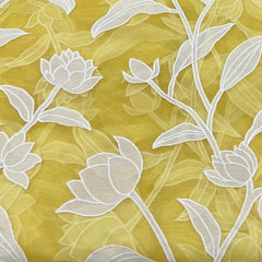 Yellow Floral Applique Pure Organza Embroidery