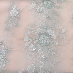 Light Peach Floral Sequins & Thread Pure Organza Embroidery