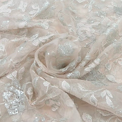 Light Peach Floral Jal Sequins & Thread Pure Organza Embroidery