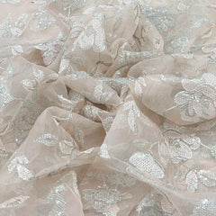 Light Peach Floral Jal Sequins & Thread Pure Organza Embroidery