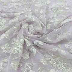 Light Lavender Floral Jal Sequins & Thread Pure Organza Embroidery