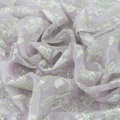 Light Lavender Floral Jal Sequins & Thread Pure Organza Embroidery