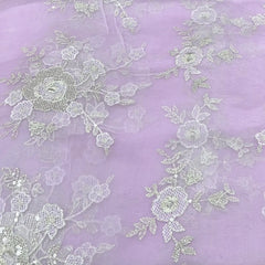 Light Lavender Floral Sequins & Thread Pure Organza Embroidery