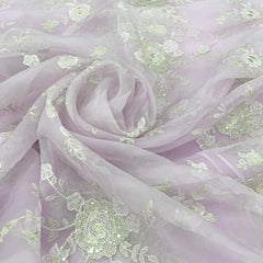 Light Lavender Floral Sequins & Thread Pure Organza Embroidery