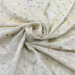 Natural Gold Floral Jal Tissue Embroidery